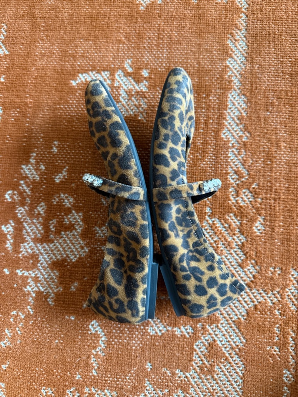 Stuart Weitzman Leopard Print Mary Jane Ballet Flats with Crystal Strap - Picture 3 of 3